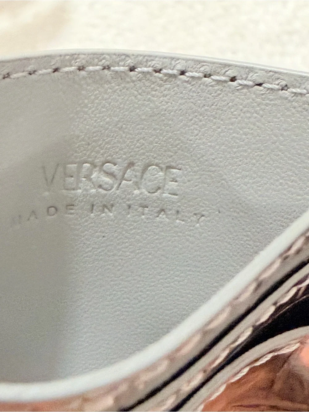 Versace Silver Croc-Embossed Greca Goddess Card Holder NWB